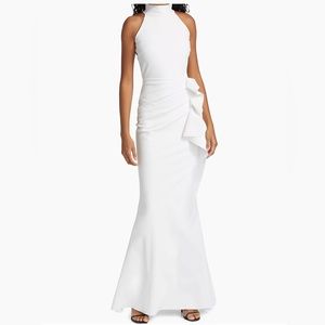 CHIARA BONI GUDRUM HALTER RUFFLE GOWN